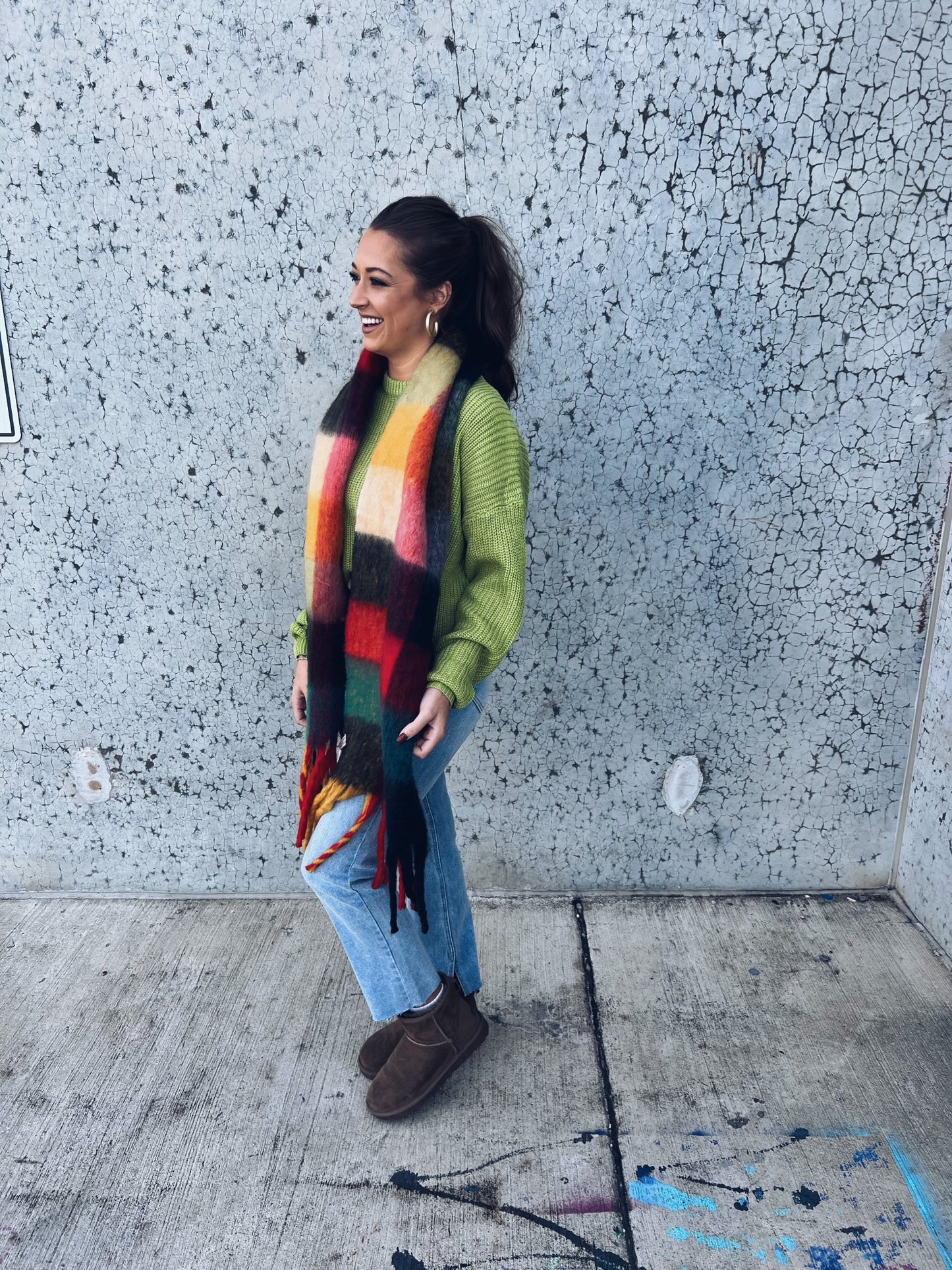 Color Block Chunky Plaid Scarf - Rust