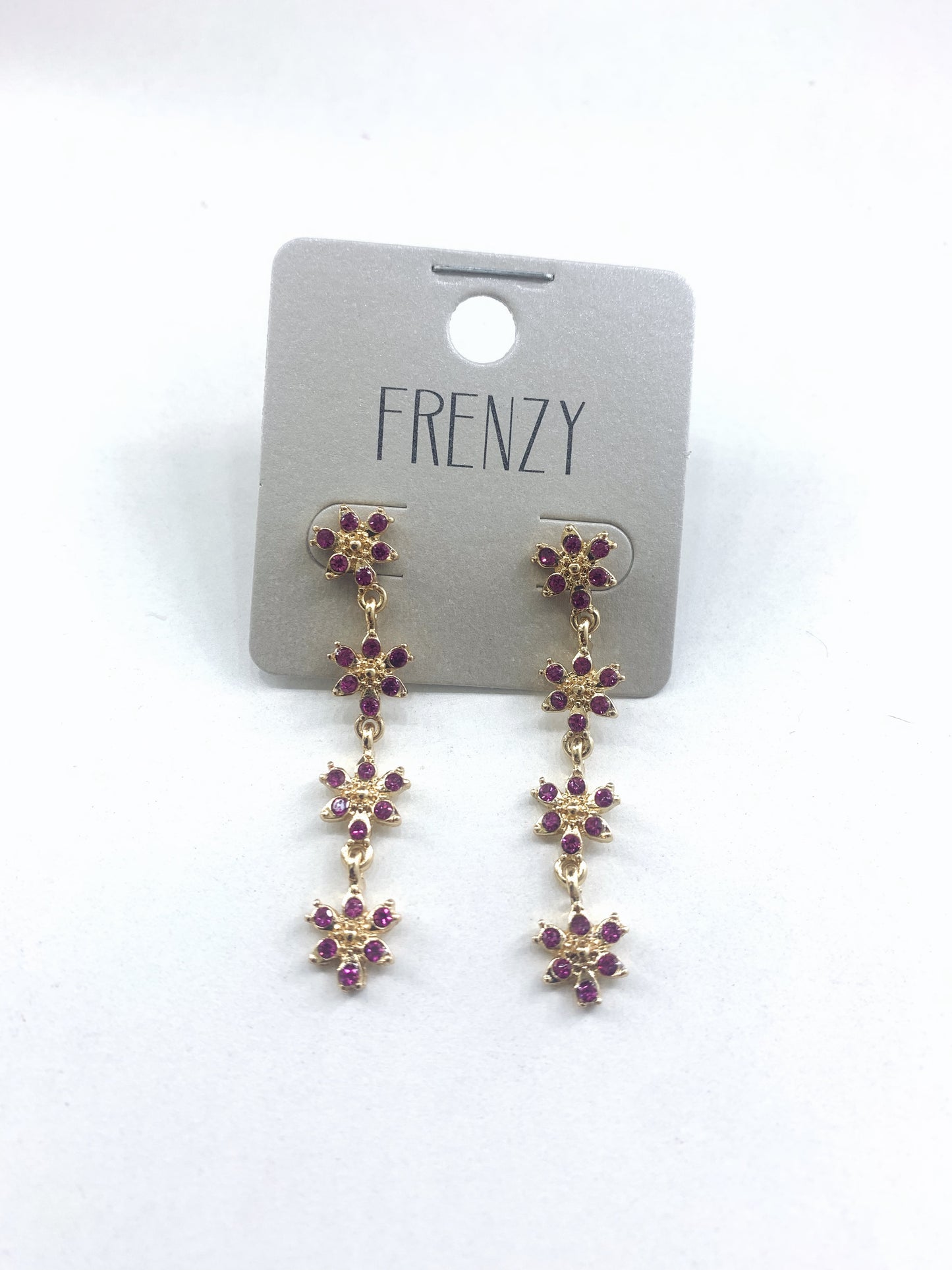 Layered Flower Rhinestone Drop Earrings - Pink