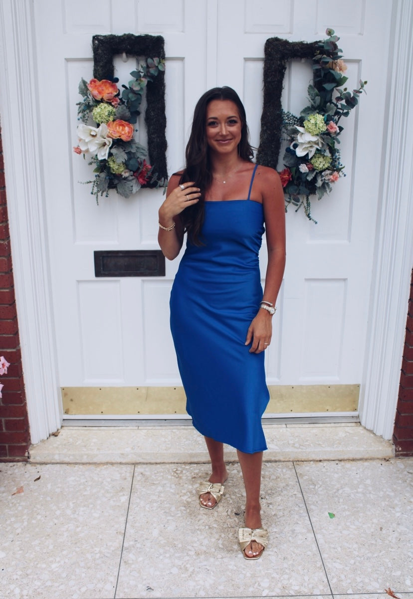 Classic Royal Blue Midi Dress with Side Slit