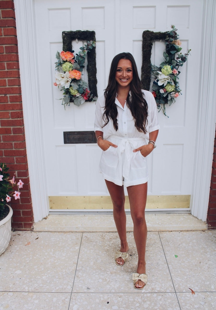 Button Down Romper - White