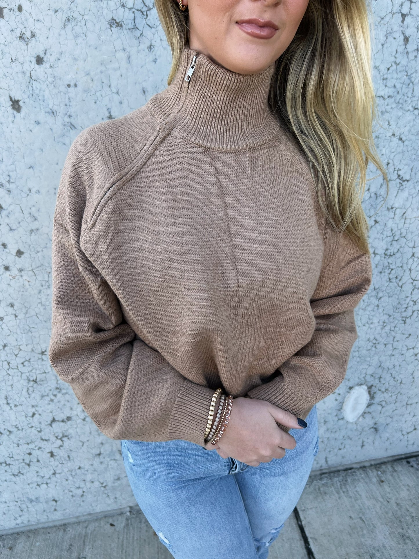 Ruth Turtleneck Zip Sweater - Tan