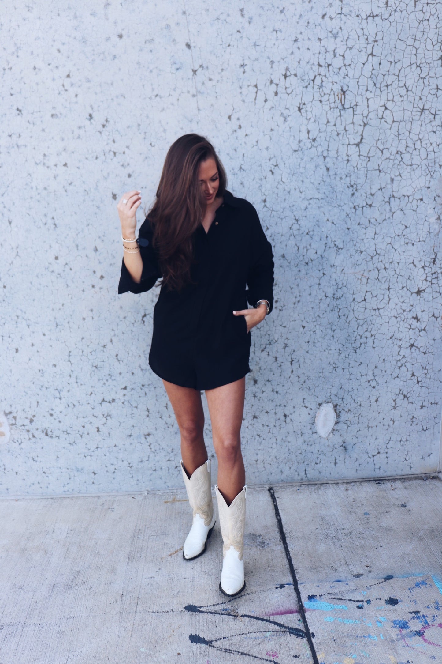 Amber Long Sleeve Button Up Romper - Black